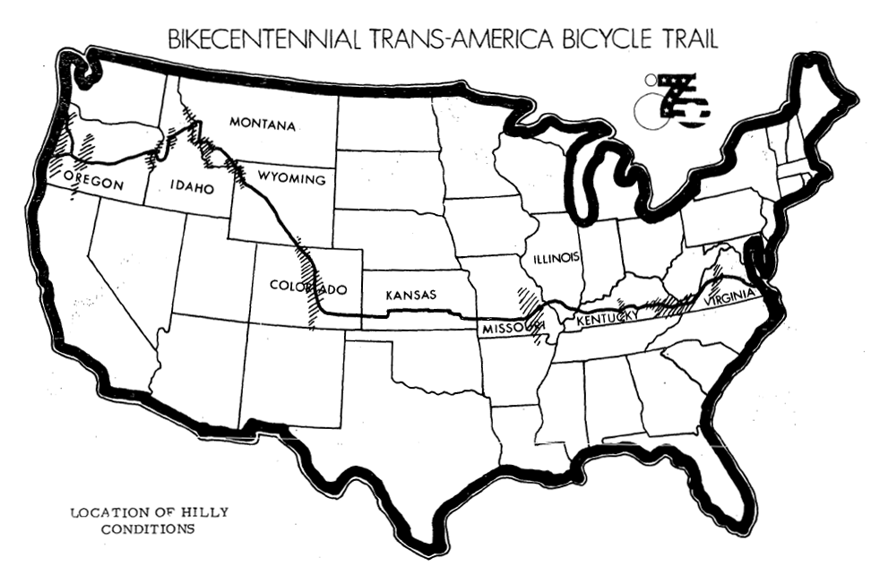 Map for BikeCentennial Trans-America Bicycle Trail